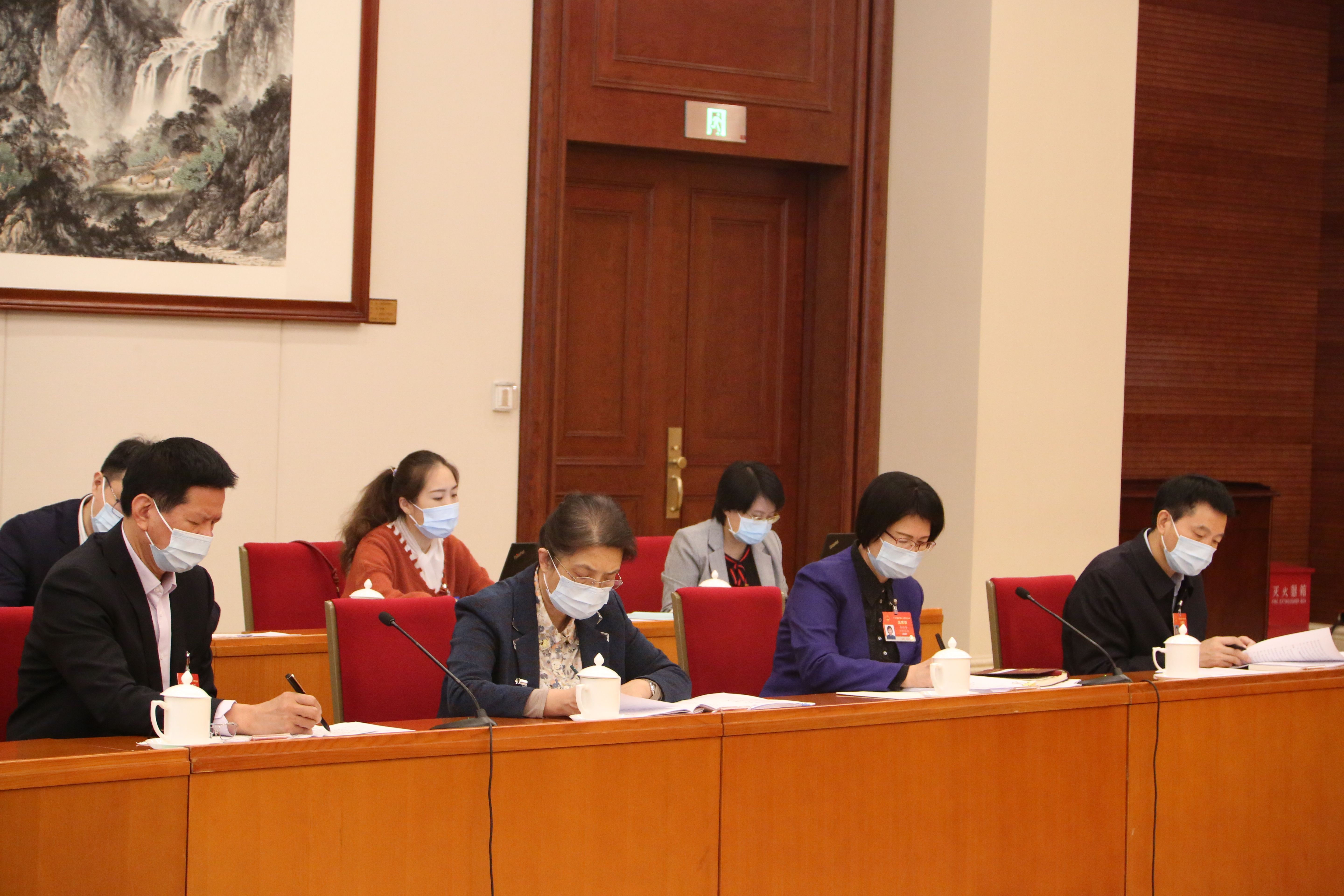 3月11日上午，海南代表团在住地审议关于政府工作报告等7个决议草案，关于修改组织法、议事规则的决定草案建议表决稿